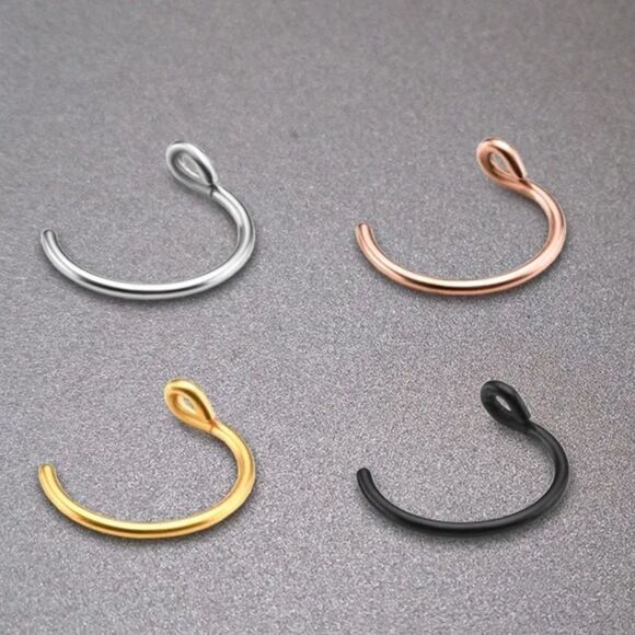 4PCS Mixed Color Cuff Nose Ring gold black silver rose gold tone - Picture 4 of 5